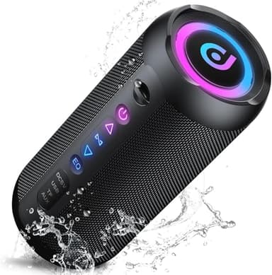 taopodo Enceinte Portable Bluetooth 5.4 sans Fil avec Bass Puissantes, 30W Enceinte Bluetooth, Autonomie 30 hrs, Lumières RGB, Appairage TWS, IPX7, AUX, TF, pour l'extérieur/La Fête/Voyage, Noir