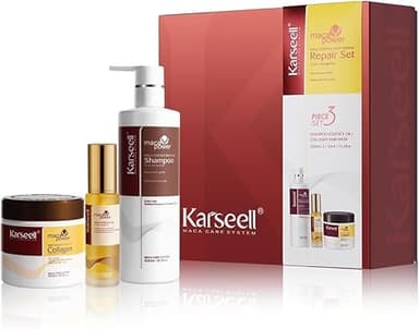 Karseell Collagen Masque Cheveux et Huile Cheveux et Shampooing, Set de Réparation Hydratant pour Cheveux Secs et AbiméS Tous Types de Cheveux, 2 x 500ml + 50ml