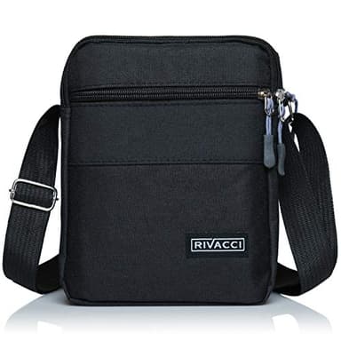Rivacci Sacoche Homme Bandoulière - Sport et Voyage - Petit Format, Porté à l'epaule, Vintage, pour Smartphone, Iphone, Cadeau Hommes, Noir, 21cm x 18cm, sac