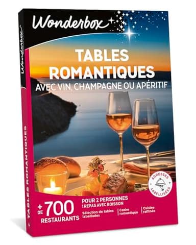 Wonderbox - Tables Romantiques Avec Vin, Champagne Ou Apéritif - Coffret Cadeau - Idée Cadeau Gastronomie