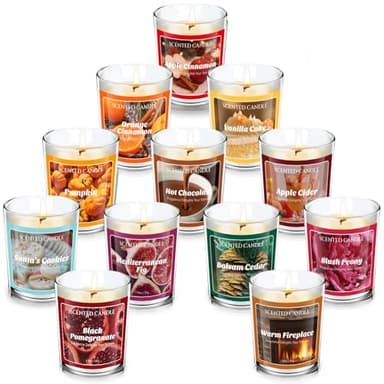 SCENTORINI Bougie Parfumée en Verre de Noël, Calendrier de l'Avent 2025, 12 Parfums d'Hiver, Cire de Soja avec Huile Essentielle Parfum d'intérieur, Maison, Longue Durée, Coffrets Cadeaux de Noël