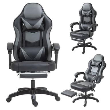 Frixovel Chaise Gaming - Siège Gaming avec Repose-Pied - Fauteuil Gaming avec Soutien Lombaire et Appui-tête (Noir et Gris)