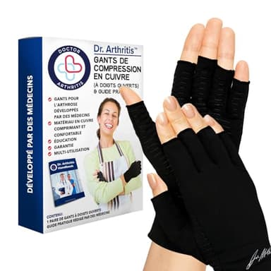 Dr. Arthritis Gants Mitaines pour Arthrose Infusée au Cuivre Homme et Femme – Gants de Compression pour Soulager les Douleurs aux Doigts Dues à la Maladie de Raynaud - (Noir, 2XL)