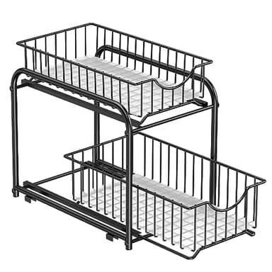 SONGMICS Organiseur de Cuisine, Étagère sous Évier, 2 Paniers Coulissants, Empilable, pour Rangement dans Placard, sous Lavabo, avec Tiroirs, pour Cuisine, Salle de Bain, Noir Classique KCS017B01