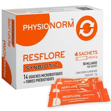 Physionorm™ Resflore - Rééquilibre la Flore Intestinale - 50 milliards d'UFC - 14 Souches - Complément Alimentaire - Cure Flash - 8 Sachets