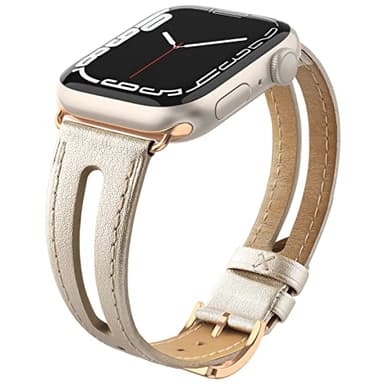 Tuocal Bracelet en cuir compatible avec Apple Watch - 42 mm (Series 10) 41 mm, 40 mm, 38 mm - Bracelet de rechange fin en cuir véritable souple pour iWatch Series 10 9 8 7 6 5 4 3 2 1 SE Sport Edition