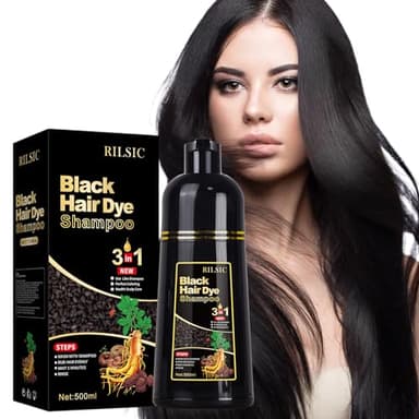 Shampoing Colorant Noir, Shampooing Teinture Instantanée pour Cheveux, 500 ML Naturelle et Durable Hair Dye Shampooing 3 en 1,Shampoing Cheveux Colorés, Black Hair Dye pour Hommes Femmes