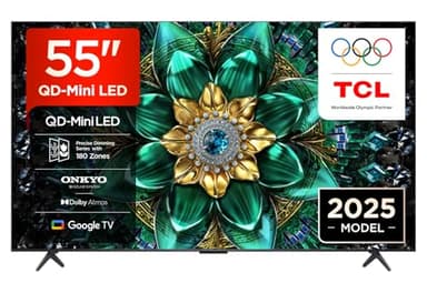 TCL 55Q6C QD-Mini LED TV, 4K HDR Premium 1000nits, Smart TV alimenté par Google (Dolby Vision IQ et Atmos, système Audio Onkyo 2.1, Motion Clarity Pro 144Hz, contrôle Vocal Mains Libres)
