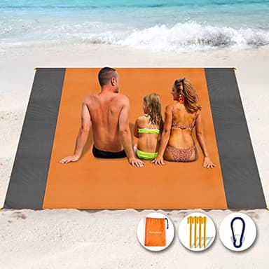 Henrycares Tapis de Plage 250 x 200cm Anti Sable, Couverture de Plage Large Imperméable Compact Natte de Plage pour Plage, Camping, Picnic, Voyage (Orange)