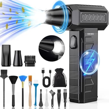 maxtachi Souffleur Air Comprimé avec Lumière LED, 3 Vitesses 150000 TR/Min Soufflette Electrique, Air Duster avec Batterie 6000mAh, Charge Rapide Type-C, Mini Souffleur pour PC, Clavier, Voiture