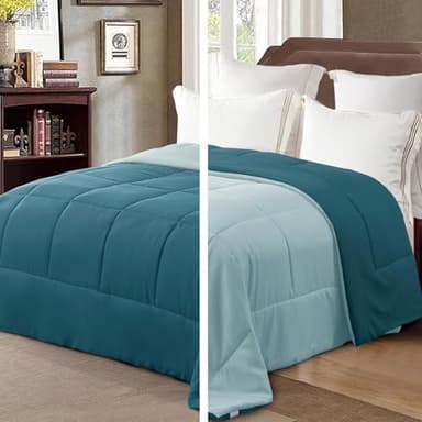 Exclusivo Mezcla Couette Réversible Bicolore Toutes Saisons, Douce sans Housse Intégrée, Alternative Légère au Duvet, 230x220 CM, Sarcelle Poussiéreuse/Bleu Spa