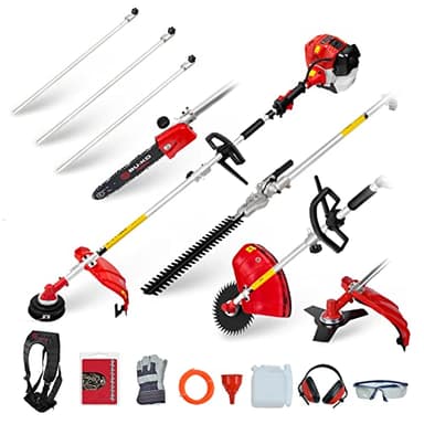 BU-KO 52cc Outil de Jardin Fonctionnel Multi-Essence Longue portée: Taille-haie, tronçonneuse pour sécateur, débroussailleuse avec Ligne de Coupe-Bordure de 2,4 mm d'épaisseur et Perche d'extension