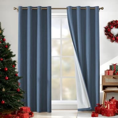 CYCMACO Rideau 100% Occultant, 140x280cm, Effet Lin Lot De 2, Rideau Occultant Thermiques, Phonique Anti Bruit, avec Oeillet, Opaque, pour Salon Et Chambre, Bleu Foncé