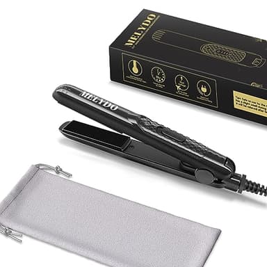 MELYDO Mini Lisseur Cheveux Court, Portable Voyage Mini Lisseur pour Cheveux Courts/Frange, 210°C, Double Tension, Chauffage Rapide, Céramique Fer a Lisser et Bigoudi 2 en 1