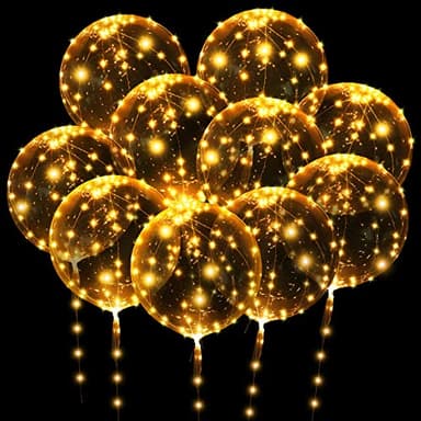 OSDUE LED Ballons, Paquet de 10 Ballons Lumineux, 24 Pouces Ballons Bobo à Transparent avec 10 Guirlandes Lumineuse pour la Saint Valentin Halloween Noël Mariage Décoration (Couleur chaude)
