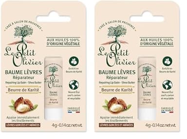 LE PETIT OLIVIER - Baume Lèvres Réparateur - Beurre De Karité - Répare & Apaise - Lèvres Gercées Et Abîmées - Huiles 100% D'Origine Végétale - Fabriqué en France - 4 g (Lot de 2)