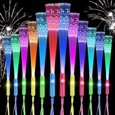 Ainiv 12 Pièces Baton Lumineux à Fibre Optique, Bâton Lumineux LED Mariage,Baguettes Lumineuses à Fibre Optique, Lumineuses à Fibre LED 3 Modes Clignotants pour Concert Anniversaire Fête Mariage