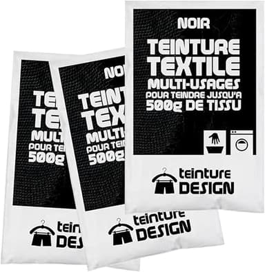 Lot de 3 sachets de Teinture Textile - NOIR - teintures universelles pour vêtements et tissus naturels