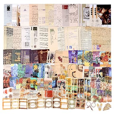 Draupnir 200Pcs Autocollants Scrapbooking Vintage, Rétro Scrapbooking Stickers et Papier Kit pour Bullet Journal Décoratifs, DIY Junk Journaling - Art