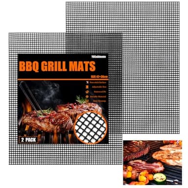 2 Pièces Grille Barbecue decoupable, 42x36 cm Tapis de Cuisson Barbecue Réutilisables et Anti-adhésif pour Gril électrique, Gril à Gaz, Charbon de Bois