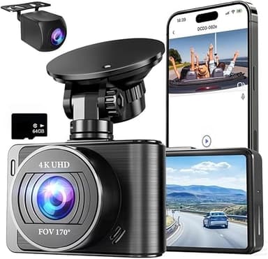 Homtrator Osmo Dashcam Pro 4k, Caméra Avant et Arrière avec WiFi 5g et Contrôle par Application, GPS, Grand Angle 170 °, Mode Stationnement 24 Heures, Vision Nocturne, Surveillance du Stationnement