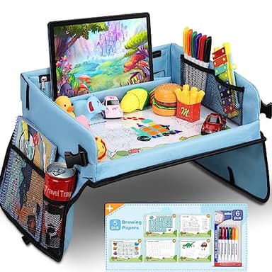 COOLJOY Plateau de Voyage pour Enfant, Plateau Voiture S'appuyant sur Un Tableau de Peinture Lavable, Jouet Multifonctionnel, Plateau Amovible