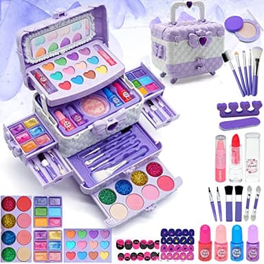 Maquillage Enfant Jouet Filles - Coffret Filles Makeup Set,Lavable Malette Maquillage Jouet pour Enfant,Cadeau De Noël Anniversaire Jouet pour Princesse Fille 4-12 Ans(Violet Clair)