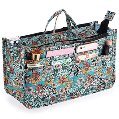 SUMTree Organisateur de sac à main Sac de rangement intérieur 15 poches avec fermeture éclair pour portefeuille,maquillage,clés,petites affaires (Fleurs colorées)
