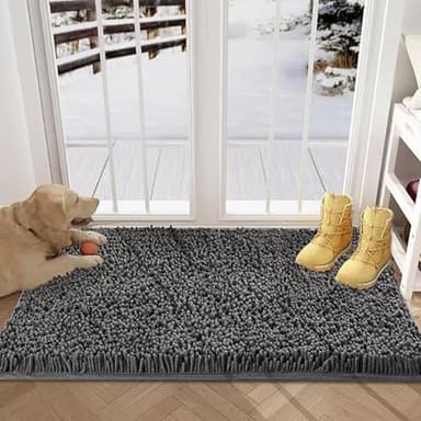 YOOTUKL Paillasson d'intérieur chenille pour chiens, lavable, antidérapant et anti-salissures, séchage rapide, en microfibre douce avec envers en caoutchouc durable (gris, 76,2 x 50,8 cm)