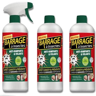 Barrages aux insectes lot de 3 - VENTEO - Anti-nuisible/Effet préventif - Agis en intérieur/extérieur - Toutes surfaces - Base de géraniol - Efficacité immédiate - 1L