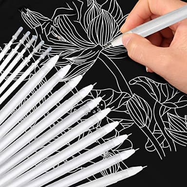 Stylo Gel Blanc 10 Pièces 5 Recharges Pointe Fine 0.8 mm Surlignage, Dessin et Illustration Fournitures Artistiques
