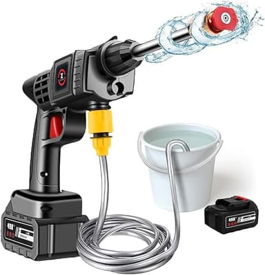 Nettoyeur Haute Pression sur Batterie, Max 50Bar Nettoyeur Haute Pression sans Fil avec Moteur Haute Puissance et Buse Multifonction 6 en 1 pour Lavage et Arrosage de Voiture (20000mah)