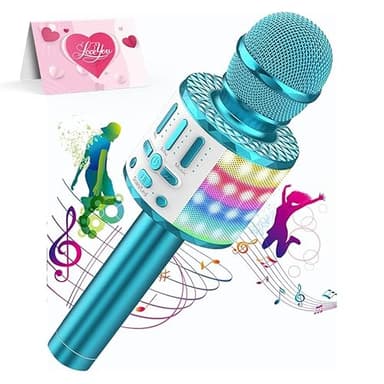 Micros sans Fil Karaoké, Microphone Karaoke Bluetooth avec Lumière Scène, Portable Haut-Parleur pour Enfants/Adultes Fête Chanter Disco KTV Clubs Noël Anniversaire Soiree Idée Cadeau Fille Garcon