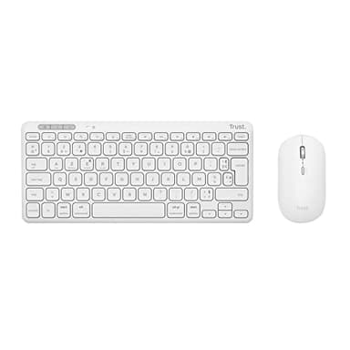 Trust Lyra Pack Clavier et Souris sans Fil Bluetooth, AZERTY Français, 84% Plastique Recyclé, Mini Clavier Rechargeable pour PC, Ordinateur Portable, Mac, Tablet, iPad, Android, iOS - Blanc