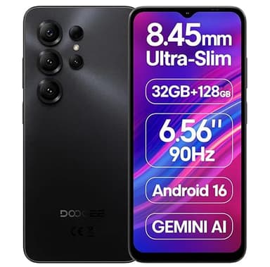 DOOGEE Note 56X Pro Smartphone Android 16 Débloqué, 8,45mm Ultra Mince&Léger, 32Go+128Go, 6,56" Écran 90Hz, Téléphone Portable 4G, Caméra 13MP+8MP, Batterie 6150mAh, 2 SIM, Gemini AI NFC, GPS Noir