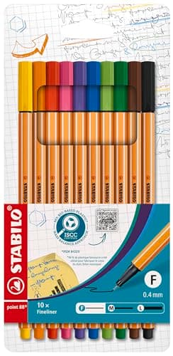 STABILO Stylo feutre pointe fine point 88 - Etui carton de 10 stylos feutres - Coloris assortis