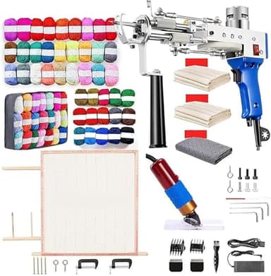 BESGEER 2024 Kit Complet Pistolet à Tufting, Kit de Démarrage avec Cadre et Trimmer de Tapis, Pistolet 2-en-1 Velours Coupé/Bouclé, Machine à Tisser Tapis, Trimmer Tufting, Pistolet Touffetage (bleu)