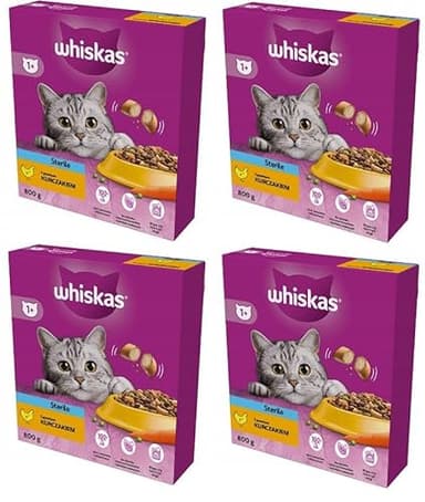 Whiskas Adult Lot de 4 paquets de croquettes stériles 1+ au poulet dans un carton, 4 x 800 g (4 paquets) – Croquettes pour chats stérilisés ou chats stérilisés