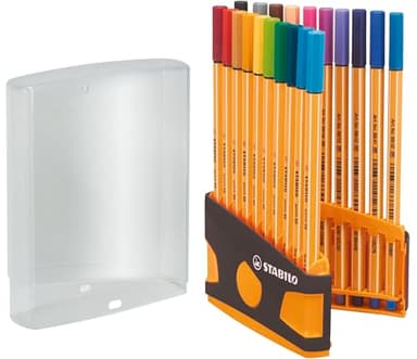 STABILO Stylo Feutre Pointe Fine Point 88 - Étui ColorParade Gris/Orange x 20 stylos Fins - Coloris Assortis