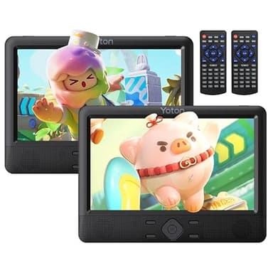 YOTON Lecteur DVD Portable 12,5", 2 écrans 10,5" pour Voiture Multimédia, Synchronisation USB/SD/TV, capacité de Batterie de Voyage de 5 à 6 Heures, Support D'appui-tête, HDMI et AV Inclus, Noir