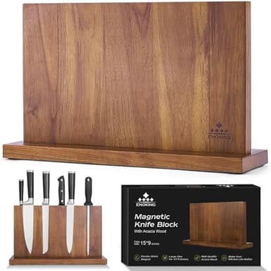 ENOKING Grand Bloc à Couteaux Magnétique 38,6 x 23 cm, Double Face Porte Couteaux Aimanté, Bloc Couteaux Cuisine en Bois d'Acacia, Range Couteau de Cuisine avec Aimant Puissant