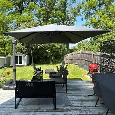 PURPLE LEAF Parasol Déporté 3 × 3 m Carré Parasol De Jardin Extérieur Rotatif 360°, 8 Baleines en Aluminium Toile 240/GSM avec Protection UV, Gris clair