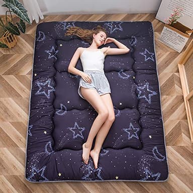 MAXYOYO Matelas Futon Japonais à Motifs, Matelas d'appoint matelassé, Lit d'invité, Matelas de Couchage Pliant Tatami Mat Respirant Lit d'invité pour Camping Couch, Rêver Lune, 90 x 190 cm