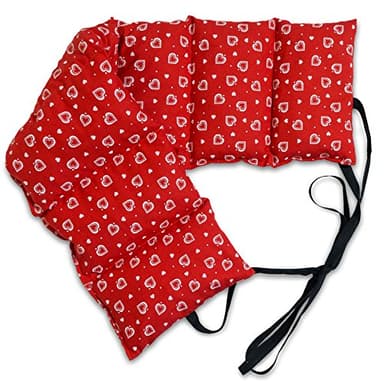 Coussin aux graines de lin à 7 compartiments avec sangles - 65x15 cm - Rouge avec des coeurs - Coussin aux graines utilisable à chaud & compresse froide