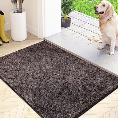 FCSDETAIL Paillasson Attrape-Poussière, Tapis de Sol Antidérapant Lavable en Machine, Tapis d'Entrée avec Microfibres Douces Absorbantes pour Chien, Entrée, Porte et Couloir, 60 x 90 cm, Gris Charbon