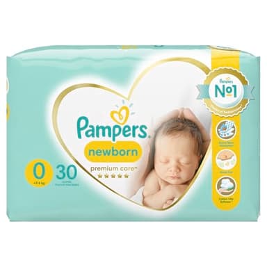 Pampers Premium Care, Taille 0, 30 couches, 3 kg, meilleur confort et protection des peaux sensibles de Pampers