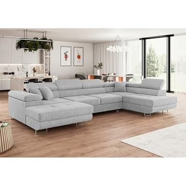 Tendencio Canapé d'angle Convertible ANNIO U en Velours côtelé (Gris Clair)