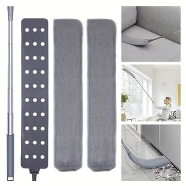 Boolavard Aspirateur de poussière rétractable avec 2 chiffons en microfibre et long manche de 152 cm. Brosse à plumeau lavable et rétractable pour nettoyer sous les appareils électroménagers, les meub