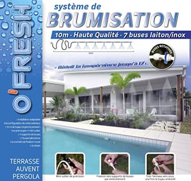 O'FRESH Brumisateur Terrasse 10m Serre Pergola Parasol - Brumisation Extérieur Haute Performances avec 7 Buses Inox - 10 mètres - Climatisation extérieur - Repousse les moustiques et nuisibles volants
