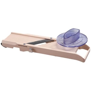 Benriner - Mandoline Japonaise Premium 64 mm + Poussoir de sécurité 65 mm - ABS + Inox - Tranche Fruits et Légumes et Réalise Frites et Juliennes - 3 Lames Interchangeables
